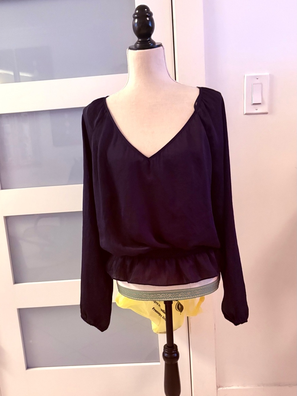 Michael Kors Navy V-Neck Long-Sleeve Blouse